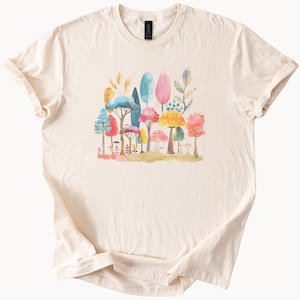 Maglietta Fantasy Mushroom Forest, Maglietta Magica Woodland, Maglietta Grafica Whimsical Nature, Maglietta Estetica Cottagecore, Regalo per Lei