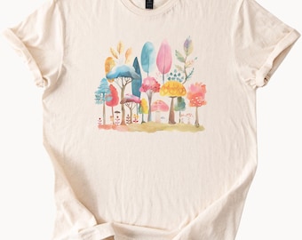 Fantasy Mushroom Forest T Shirt Magical Woodland Tee Whimsical Nature Graphic Tee Cottagecore Aesthetic Shirt Gift for Her
