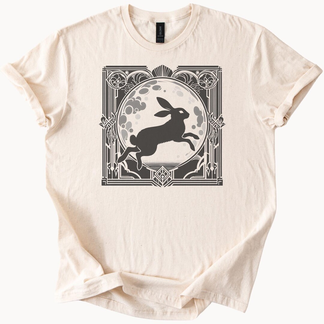 Art Deco Moon Rabbit Graphic T Shirt Geometric Leaping Hare Design Tee ...