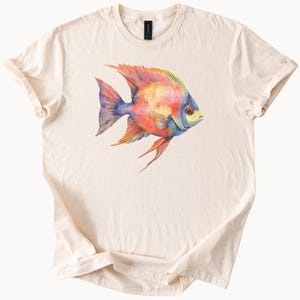 Colorful Tropical Fish Graphic T Shirt Watercolor Ocean Art Tee Unique Sea Life Apparel Artistic Aquatic Animal Shirt Gift for Her Him