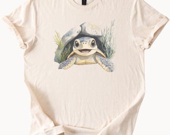 Niedliche Schildkröten-Grafik-T-Shirt Ozean-Tierkunst-T-Stück Strand-Liebhaber-Hemd Natur inspirierte Seeleben-Hemd glückliche Schildkröten-Illustrations-Spitze