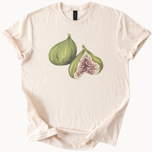 Vijgenfruit grafisch T-shirt botanisch groene vijg illustratie T-shirt natuurliefhebber cadeau fruit kunst shirt plant esthetiek top zomeroutfit