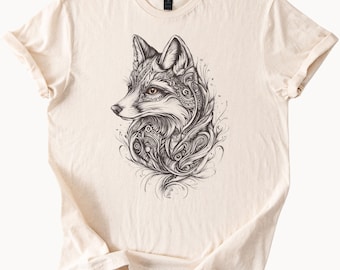 Artistic Fox Shirt Detailed Fox Tee Fox Head Design Nature Inspired Animal Shirt Wildlife Lover Gift Minimalist Fox Top Foxy Apparel