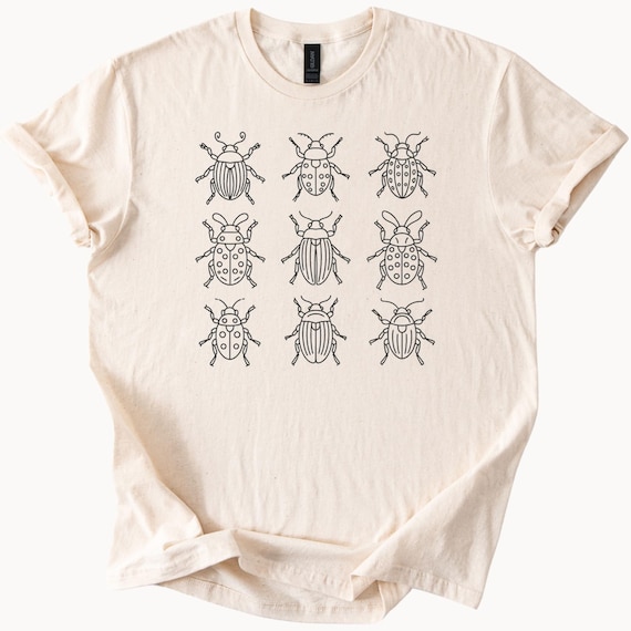 Bug Insect Illustration Shirt Unique Beetle Print Tee Line Art