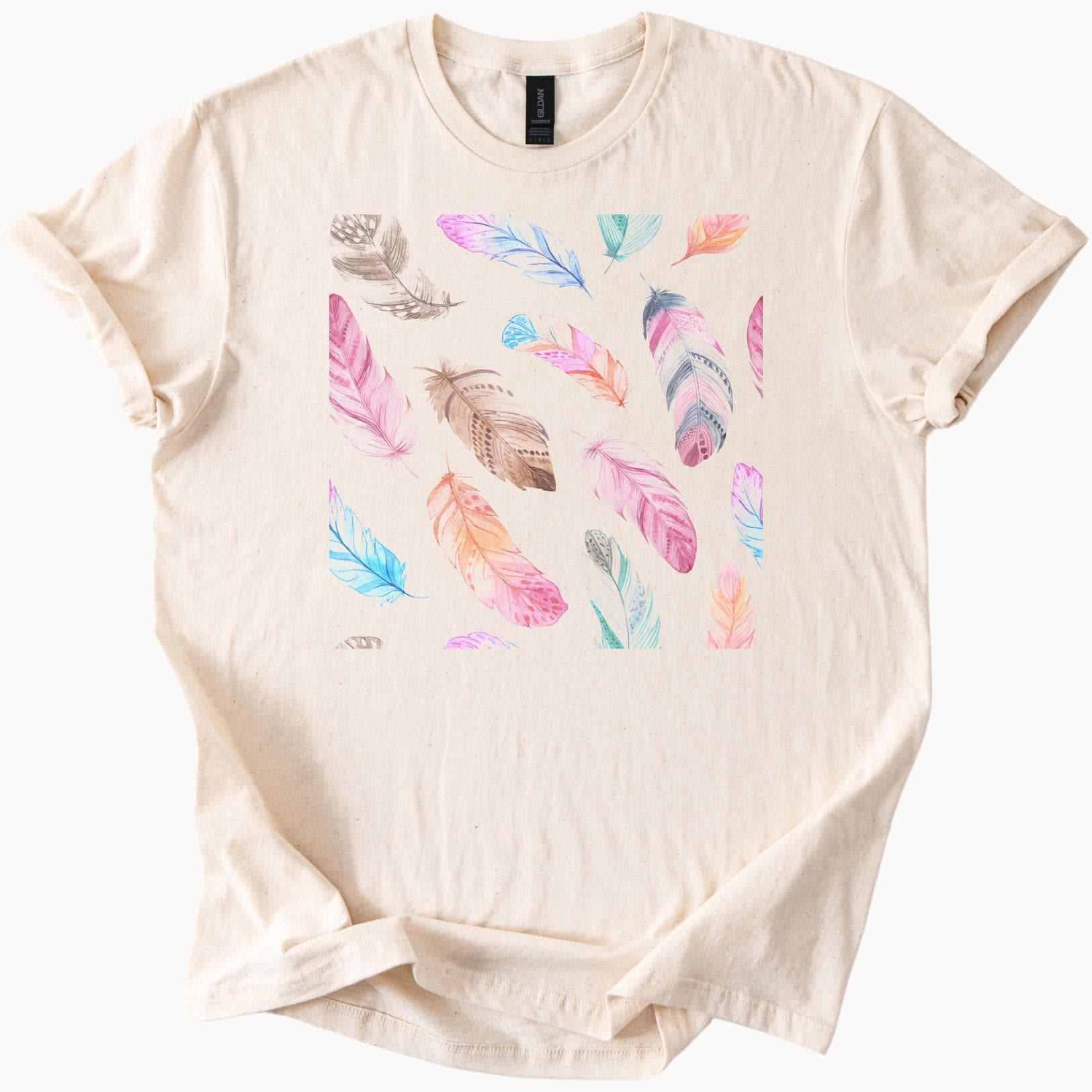 Colorful Feather Graphic T Shirt Watercolor Boho Feather Tee