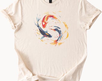 Koi Fish Graphic Tee Japanese Art T Shirt Zen Style Clothing Unique Design Top