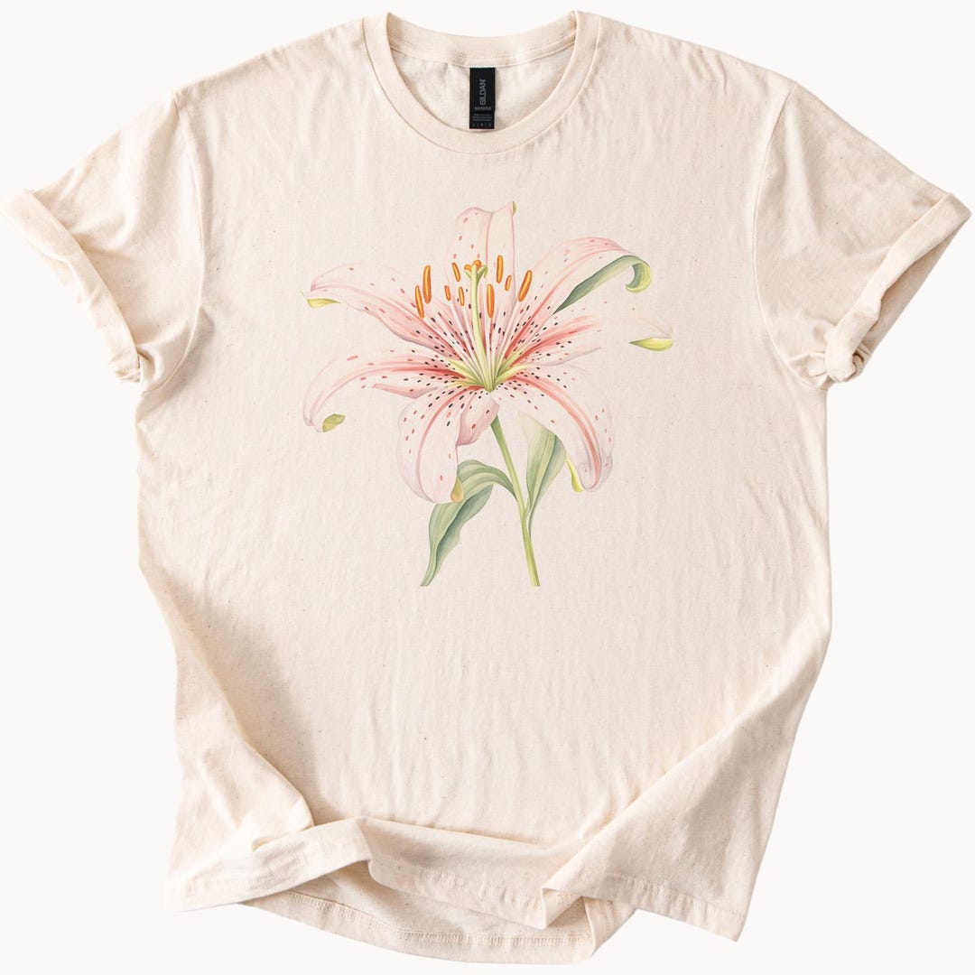 Pink Lily Flower Graphic T Shirt Botanical Floral Tee Artistic