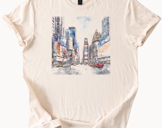 Times Square New York City Skyline Graphic T Shirt Urban Street Scene Art Tee NYC Landmark Illustration Shirt Cityscape Apparel