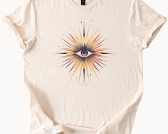 Mystic Eye Starburst Graphic Tee aus natürlicher Baumwolle spirituelles Design Shirt