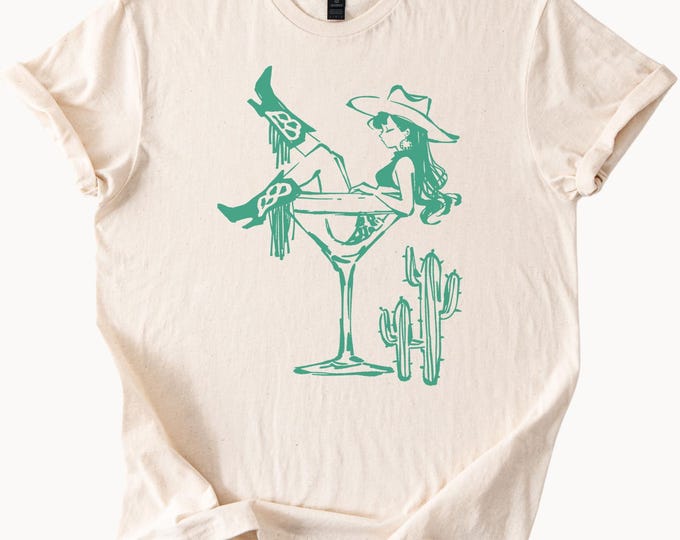 Cowgirl Martini Graphic Tee | Western Cactus T-Shirt for Women