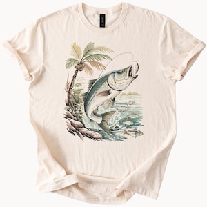 Fishing graphic t shirt with jumping largemouth bass outdoors nature design for anglers