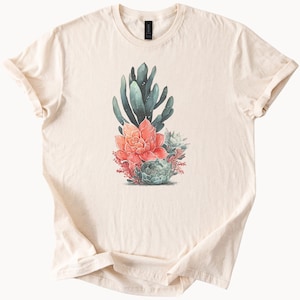Watercolor Succulent T-Shirt Desert Plant Tee Botanical Graphic Shirt Cactus Lover Gift Unique Nature Top