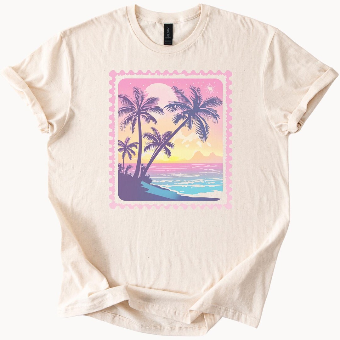 Sunset Chasers Graphic T-Shirt For Women - Tropical Palm Trees Beach Vacation Tee (Green) 9 thumbnail image