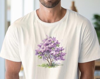 ライラックツリーシャツ 紫の花 自然グラフィックTシャツ 春の花