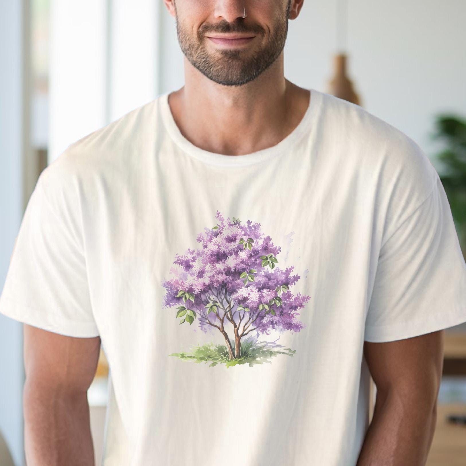 ライラックツリーシャツ 紫の花 自然グラフィックTシャツ 春の花