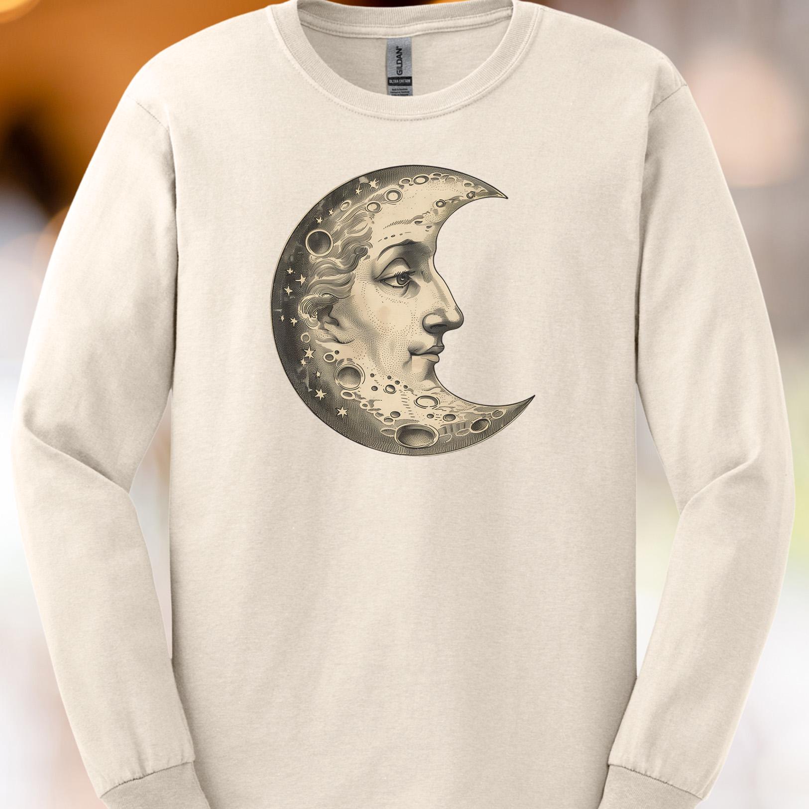tuki. Moon Long Sleeve T-shirt Lサイズ Celestial Moon Face Long Sleeve Shirt Lunar Crater Art Graphic