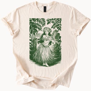 Hula Dancer TShirt Tropical Hawaiian Graphic Tee Women Luau Palm Leaves Shirt