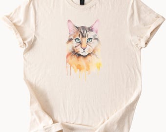 Watercolor Cat Shirt Cute Animal Lover Gift Orange Tabby Tee Feline Art Apparel Pet Owner Present