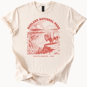 Badlands National Park South Dakota Graphic T Shirt Bison Buffalo Nature Scene Sunset Landscape Tee Outdoor Adventure Shirt USA
