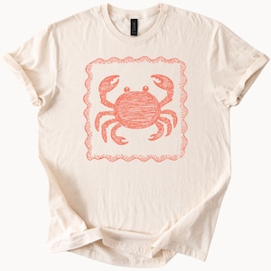 Crab Graphic T Shirt Hand Drawn Red Crab Sketch Art Tee Sea Life Ocean Animal Shirt Summer Beach Shirt Unique Nautical Gift Top
