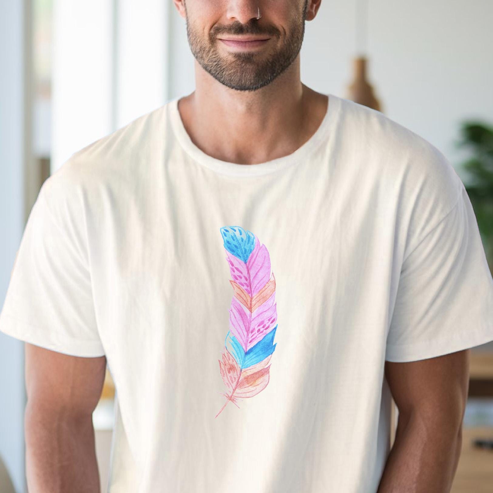 Boho Feather Graphic Shirt Watercolor Pastel Feather Tee Nature
