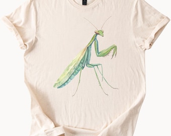 Camiseta con mantis religiosa, camiseta con gráfico de insectos, regalo para amantes de la naturaleza, camiseta con arte de insectos