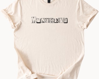 Camiseta gráfica de Montreal con nombre de ciudad desgastado, letras en negrita, recuerdo de Canadá, temática de Montreal, regalo de viaje informal, ropa