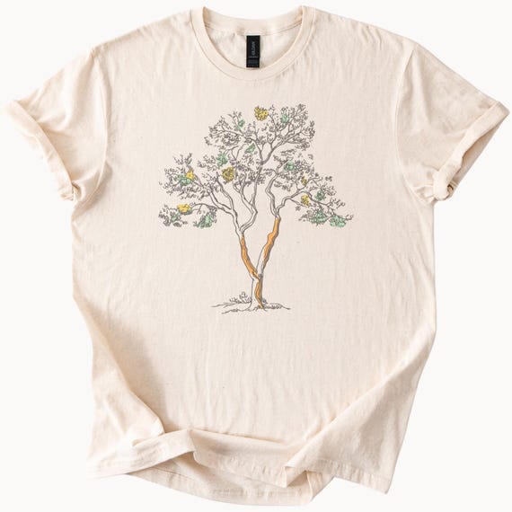 Botanical Tree Drawing Graphic Tee Hand Drawn Nature Art T Shirt
