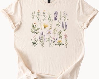 Camiseta botánica con flores silvestres, camiseta con gráfico floral, regalo para amantes de la naturaleza