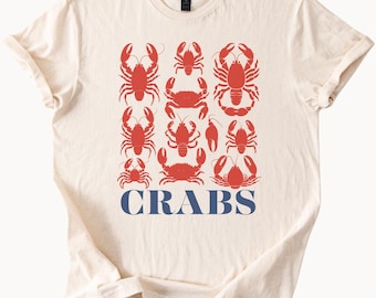Crabs Graphic T Shirt Ocean Sea Animal Art Red Crab Print Coastal Beach Shirt Marine Life Lover Gift Summer Nautical Casual Shirt