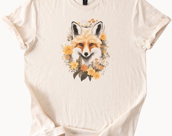 Watercolor Fox TShirt Floral Animal Tee Cute Fox Graphic Top