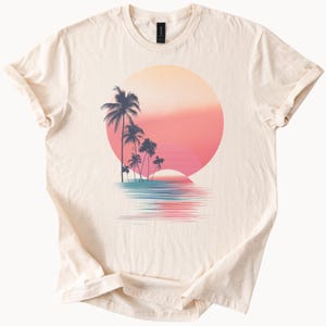 Retro Sunset Palm Trees Surfer Graphic Tee Beach Vibes TShirt