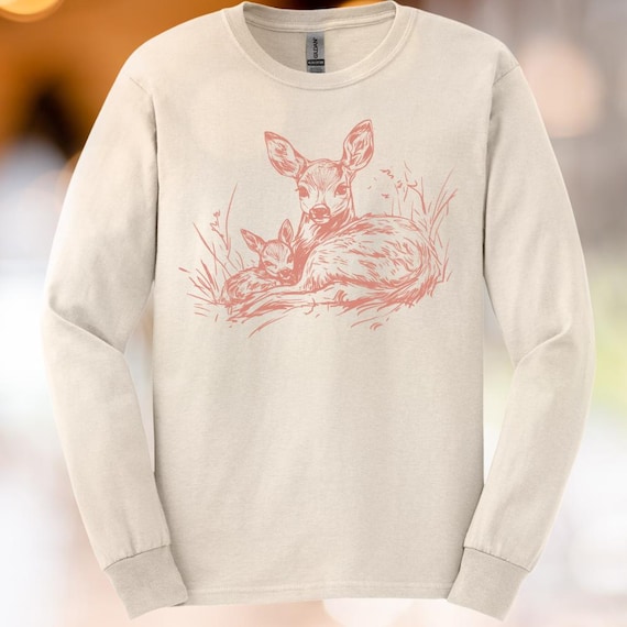 Woodland deer long sleeve shirt rustic nature graphic cozy animal Tee
