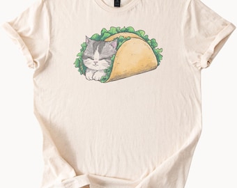 Cute Cat Taco Shirt Funny Kitten Wrapped in Taco Graphic Tee Cat Lover Gift Animal Food Mashup T Shirt Unique Cat Taco Design