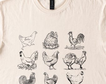 Chicken Shirt Farm Life Unisex Graphic TShirt Natural Beige Color Cotton Farm Animal Tee