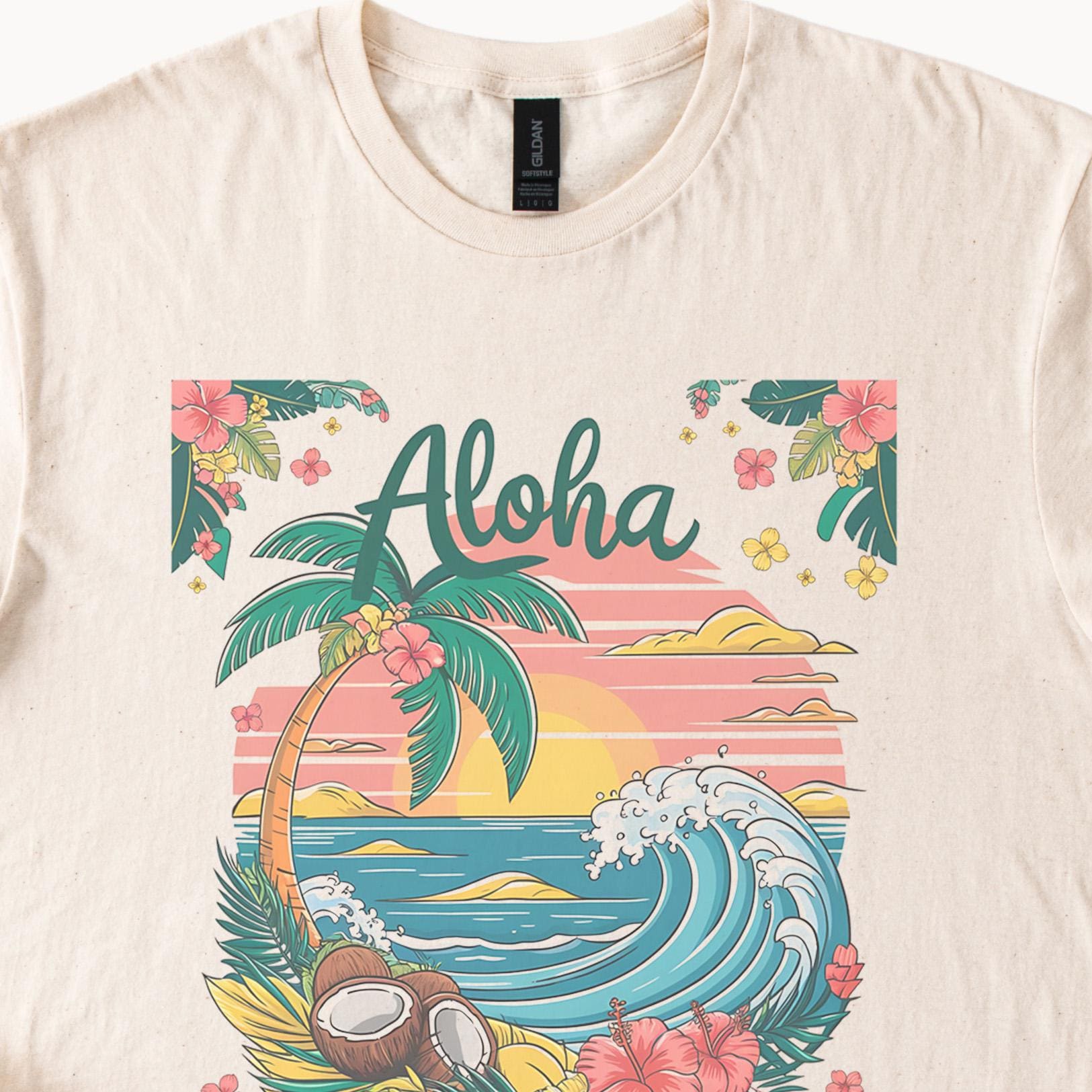 Aloha State of Mind Graphic T Shirt Tropical Sunset Palm Tree