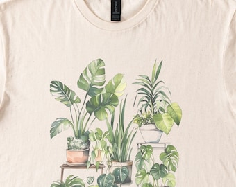 Monstera and Houseplant Graphic T Shirt Botanical Indoor Plant Lover Gift Nature Art Tee Greenery Aesthetic Shirt for Plant Moms