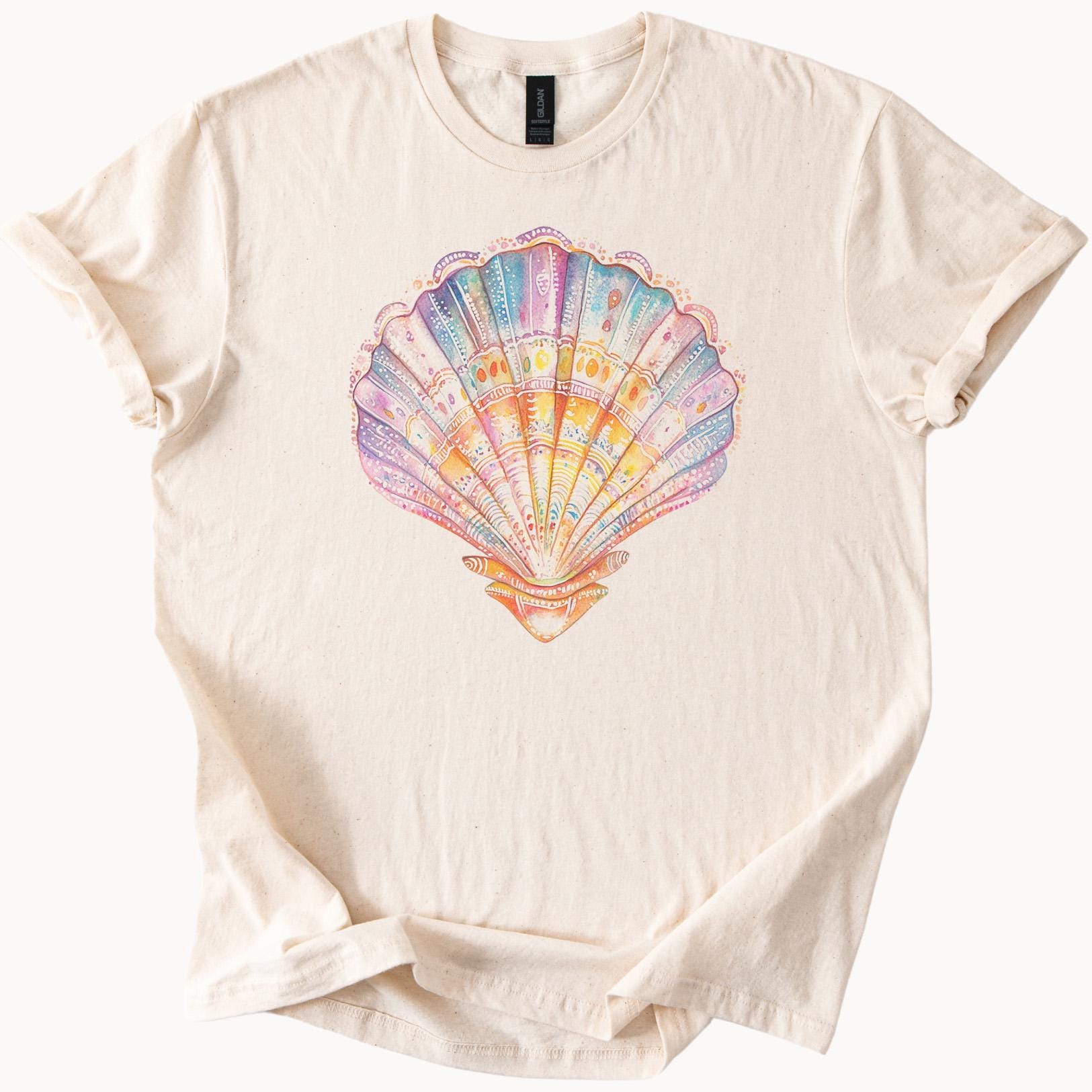 水彩貝殻Tシャツ 沿岸ビーチグラフィックTシャツ 海好きへのギフト 