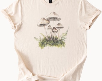 Mushroom Forest Graphic T Shirt Botanical Fungi Nature Art Tee Woodland Mushroom Illustration Shirt Aesthetic Cottagecore Shirt