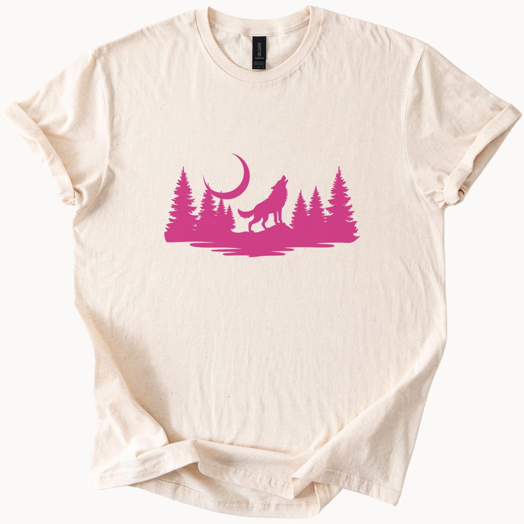 T-Shirt Uomo Con Stamapa Lupo E Luna – Silhouette Wildlife Outdoor – 100% Cotone – Multitaglia