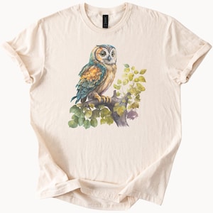 Watercolor Owl T Shirt Bird Lover Tee Nature Inspired Graphic Top