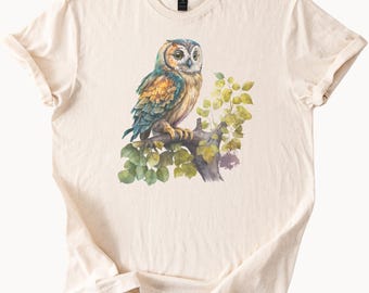 Aquarell Eule T Shirt Vogel Liebhaber T-Shirt Natur Inspiriert Grafik Top