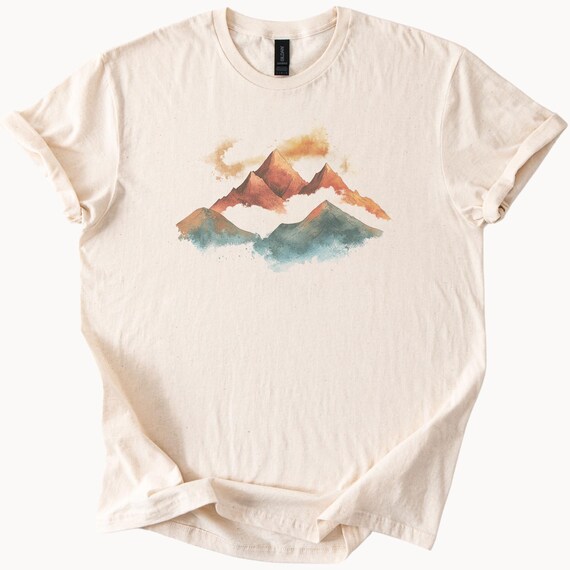 Watercolor Mountain T-Shirt Nature Lover Tee Scenic Landscape Top Outdoors Graphic Shirt Hiking Apparel Gift for Him Her