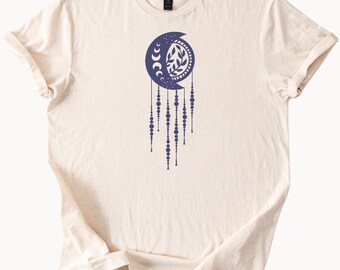 Celestial Moon Phase Dreamcatcher Shirt Boho Lunar T Shirt Spiritual Nature Graphic Tee Moon and Leaf Design Cotton Unisex Shirt
