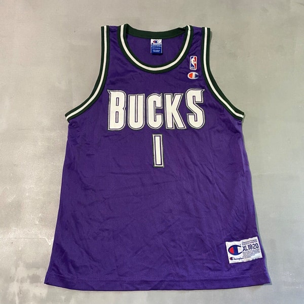 Vintage Champion Jersey Kids XL 18-28 NBA Bucks Milwaukee 1 purple