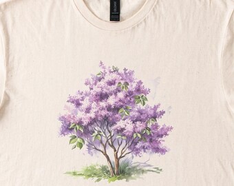 ライラックツリーシャツ 紫の花 自然グラフィックTシャツ 春の花