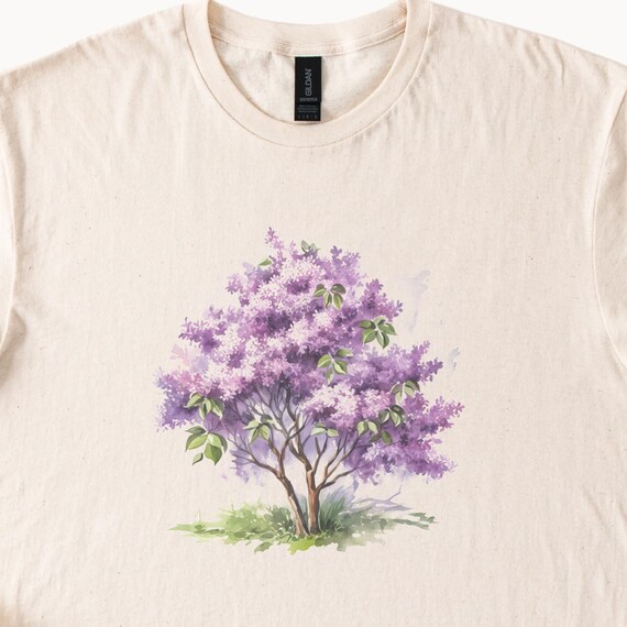 ライラックツリーシャツ 紫の花 自然グラフィックTシャツ 春の花