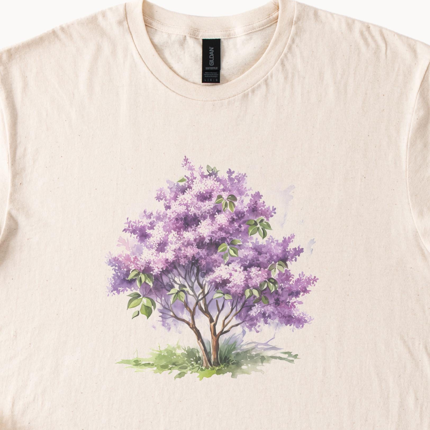 &ellecy アンドエルシー　紫丁香花　ライラック　シャツ　M 花柄 ライラックツリーシャツ 紫の花 自然グラフィックTシャツ 春の花