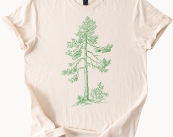 Pine Tree Graphic Shirt Nature Drawing Boho Forest Tee Hand Drawn Woodland Hiking Shirt Camping Gift Outdoor Lover Graphic T Shirt