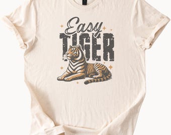 T-shirt graphique Easy Tiger, haut court carré aux couleurs confortables, chemise tigre